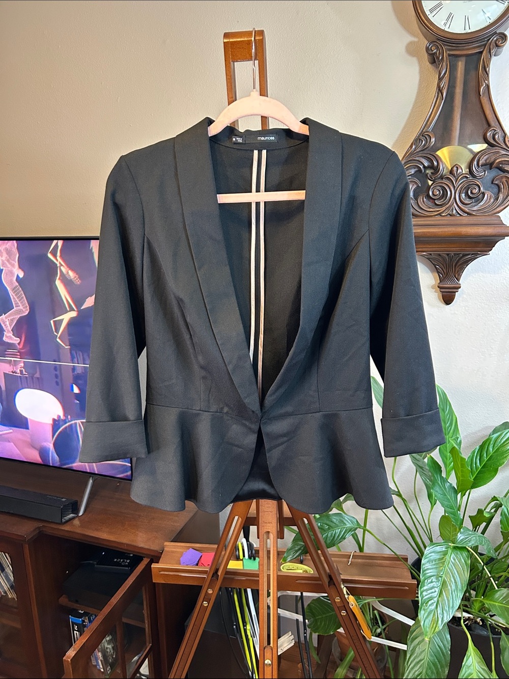 Maurices Black Peplum Blazer with Shawl Lapel